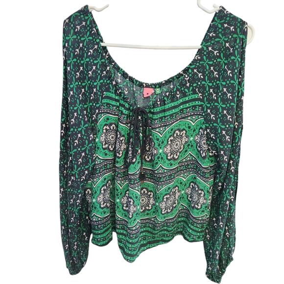 Farm‎ Rio Cold Shoulders Relaxed Blouse Boho Cottagecore Farmhouse Beach Retro - Picture 1 of 9
